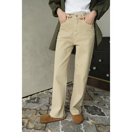 直筒休闲裤女2024春夏新款休闲简约高腰纯色复古显瘦显腿长直筒裤图片