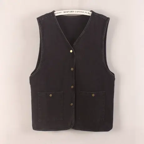 牛仔马甲女宽松2024春秋新款百搭长款显瘦V领无袖外套背心口袋黑图片