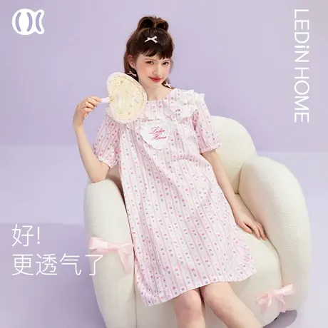 乐町纯棉睡裙女夏款可爱少女短袖2023年新款睡衣透气可外穿家居服商品大图
