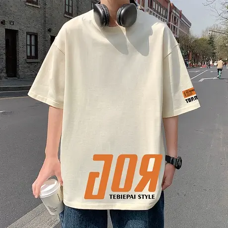 纯棉短袖T恤男2024夏季新款宽松oversize美式复古字母潮流ins上衣商品大图