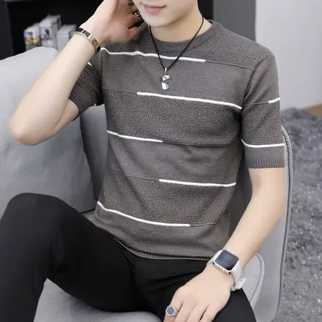 短袖男t恤韩版潮流2023春夏季男士上衣体恤半截袖衣服打底针织衫商品大图