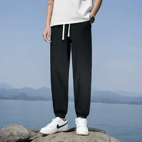 九分裤子男夏季薄款束脚裤男士休闲裤修身小脚八分裤纯棉运动长裤商品大图