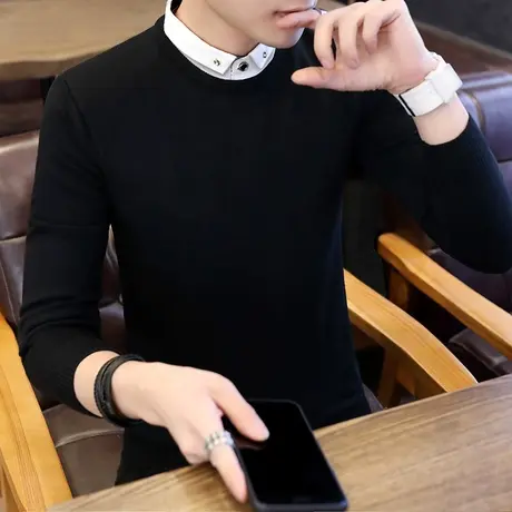 假两件毛衣男衬衫领秋冬季加绒加厚针织衫潮流带领衬衣男士上衣服商品大图