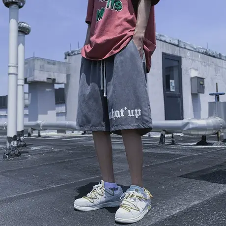 夏季休闲短裤男美式高街薄款宽松冰丝五分裤潮牌健身篮球运动裤子商品大图