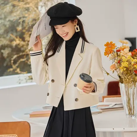 时尚气质设计感短款外套女士2023年秋季新款百搭小众夹克上衣商品大图