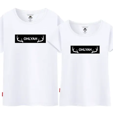 Ohlyah品牌宽松休闲英文印花t恤情侣装夏短袖男女圆领学生打底衫商品大图