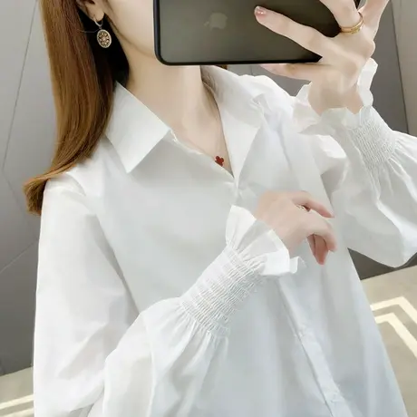 白色衬衫女设计感小众春装2023年新款早春款衬衣时尚洋气长袖上衣图片
