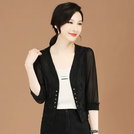 韩潮袭人七分袖蕾丝雪纺开衫小西装女2022夏季新款空调防晒衣外套商品大图