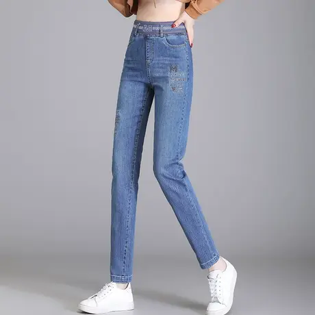 高腰牛仔裤女春秋2023新款春秋季时尚宽松直筒哈伦老爹裤子百搭潮图片