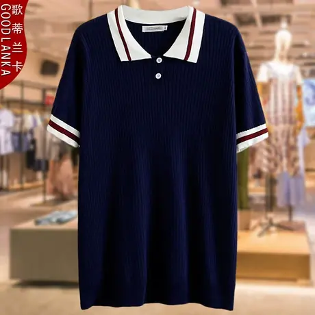 中年妈妈夏装POLO衫短袖T恤大码宽松时尚撞色薄款冰丝针织衫上衣商品大图