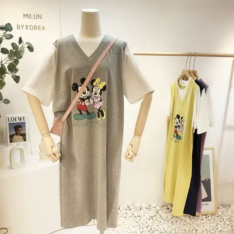 韩国东大门2021夏季新款chic休闲懒人裙假两件宽松大码套装连衣裙商品大图