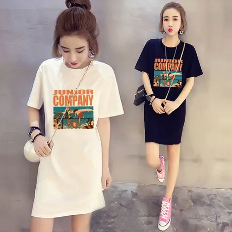 夏季超火cec宽松中长款上衣连衣裙子韩版孕妇印花圆领短袖t恤女潮图片