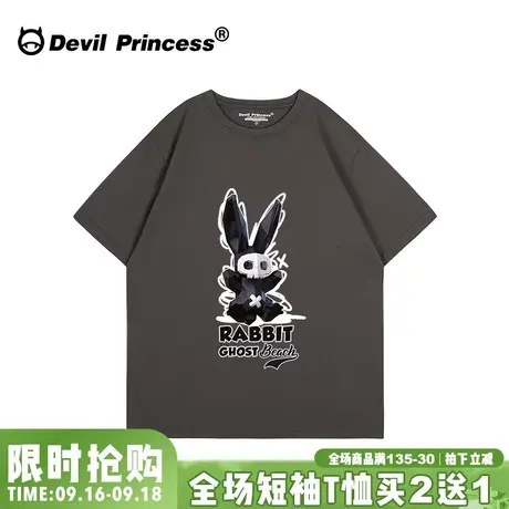 美式高街hiphop嘻哈风深灰色短袖t恤女大版宽松小众ins潮牌上衣夏商品大图