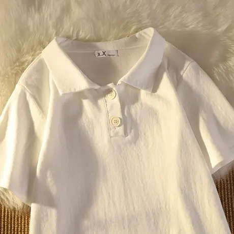 纯棉日系polo衫短袖t恤女夏季宽松韩版ins学院风盐系炸街半袖上衣图片