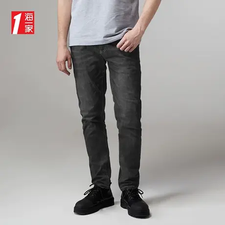 海一家时尚五袋款长裤2023夏季新款高弹舒适中腰男士牛仔裤商品大图