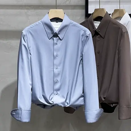 英伦雅痞男装轻熟韩风男士长袖衬衫高级感商务休闲衬衣男内搭上衣商品大图