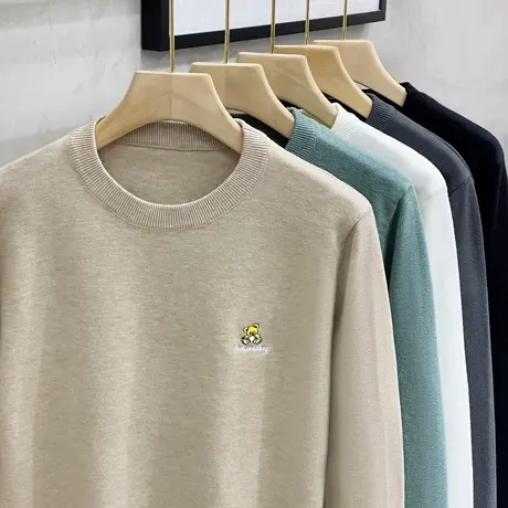 男士毛衣秋冬2023新款加绒加厚男生圆领针织打底衫男内搭春秋薄款商品大图