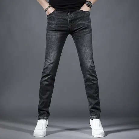 黑色牛仔裤男款2023新款春夏季薄款修身小脚韩版弹力百搭牛仔长裤商品大图