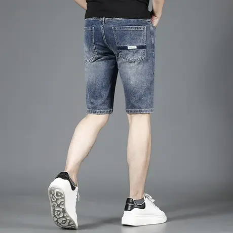 蓝色牛仔短裤男款夏季薄款2023新款高端弹力休闲男士中裤五分裤男图片
