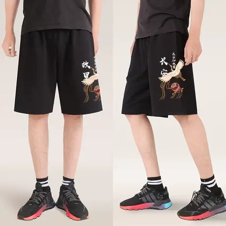 秀洛国潮仙鹤京剧脸谱个性中国风短裤夏季运动款休闲裤大码五分裤商品大图