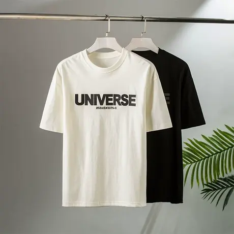 白色短袖t恤男士夏季潮流潮牌宽松上衣2023新款青年圆领体恤男装商品大图