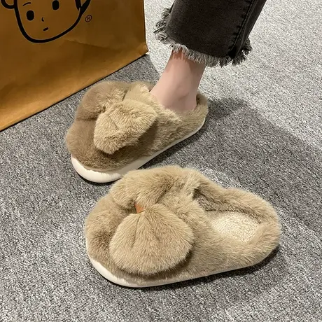 棉拖鞋女士冬季包跟外穿2023新款室内家居卡色厚底毛毛绒月子棉鞋商品大图