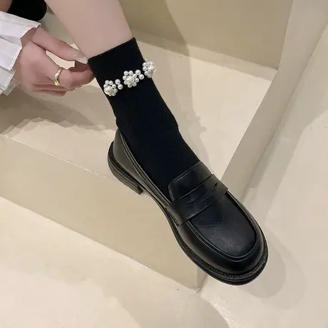 黑色软底小皮鞋女英伦风百搭复古2023年新款一脚蹬乐福鞋单鞋夏季图片