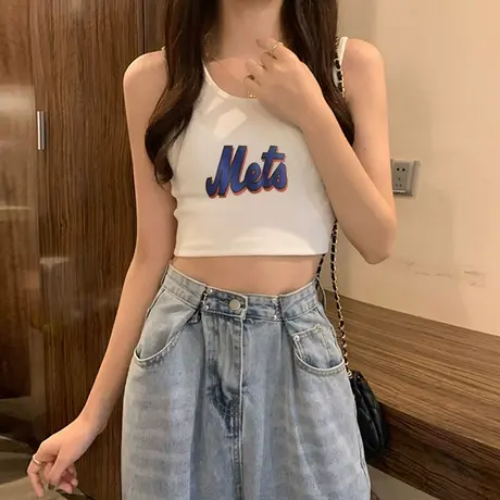 吊带背心女外穿夏季新款宽肩带遮副乳设计感甜辣妹短款洋气上衣潮商品大图