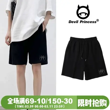 街头风ins潮牌oversize高腰显瘦BF风黑色短裤女2025夏季新款中裤商品大图