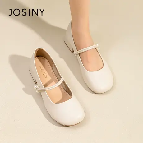 Josiny/卓诗尼复古优雅珍珠单鞋女夏季2023新款粗跟浅口玛丽珍鞋商品大图