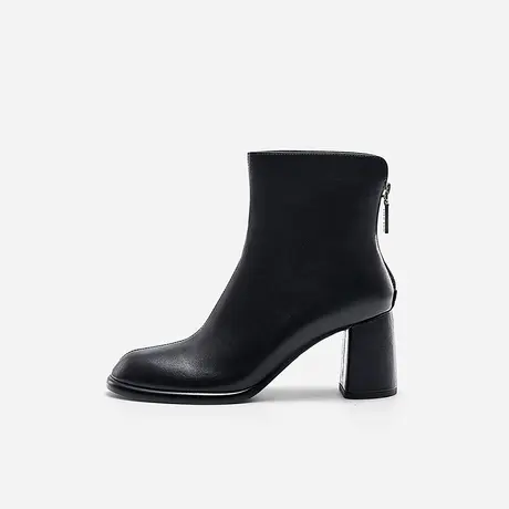 Nine West/玖熙2022年秋冬新款时装靴女拼接女式粗跟牛皮短靴图片
