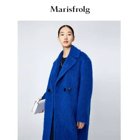 【商场同款】玛丝菲尔21冬季新款蓝色羊毛毛呢呢子外套A1BW40518商品大图