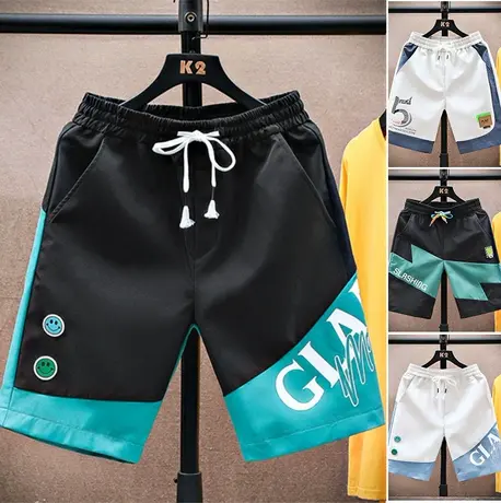 夏季薄款冰丝休闲短裤宽松直筒中裤子男学生潮流笑脸夏天5五分裤商品大图