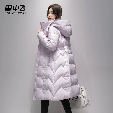 xj雪中飞羽绒服女长款过膝2023年冬季新款连帽气质腰带收腰修身商品大图