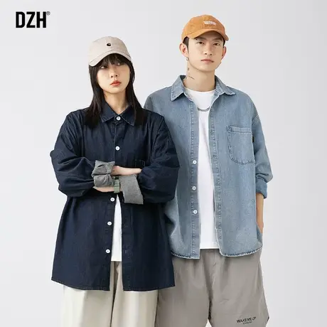 情侣日系长袖牛仔衬衫男潮牌宽松情侣外套春秋款2023新款翻领衬衣商品大图