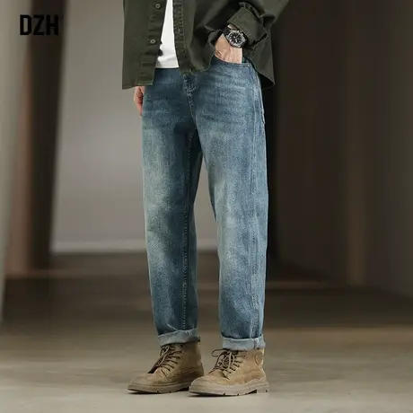 男士蓝色牛仔裤男秋季宽松美式高街休闲裤子2023新款直筒长裤百搭商品大图