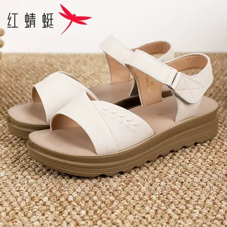 红蜻蜓女鞋2025夏季真皮舒适防滑软底休闲鞋魔术贴中老年妈妈凉鞋商品大图