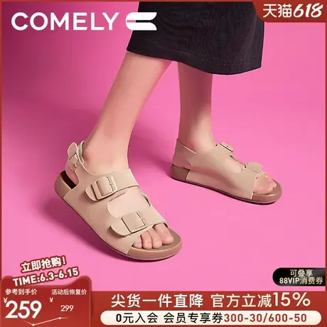 康莉勃肯凉鞋女真皮夏季新款复古百搭舒适简约平底外穿魔术贴凉鞋图片