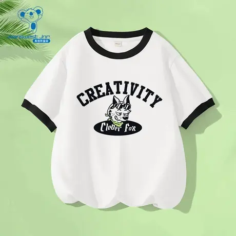 JU真维斯男童上衣2025夏季新款宽松休闲印花撞色圆领套头短袖T恤商品大图