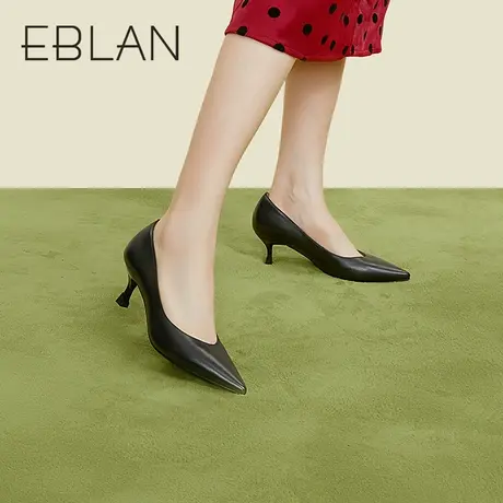 伊伴2023春季女鞋简约素面专业鞋尖头高跟鞋羊皮革单鞋B23137016商品大图