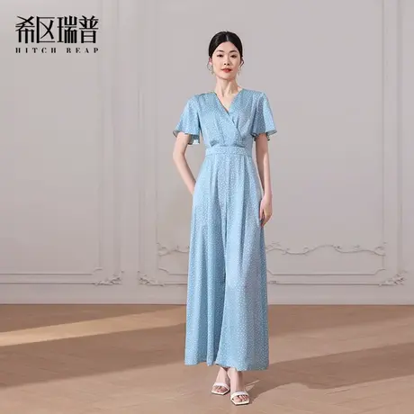 希区瑞普高端时尚雪纺连体裤新款夏季显瘦修身气质波点蓝色连衣裤图片