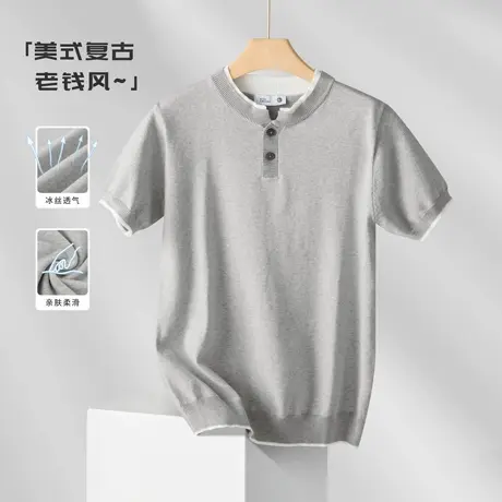 美式复古老钱风短袖男款2025夏季冰丝肌理感提花亨利领男士Polo衫图片
