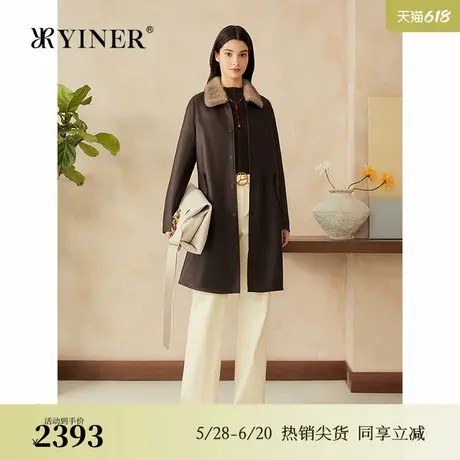 【A级绵羊皮】YINER音儿专选2025春季新款中长款水貂毛领真皮皮衣图片