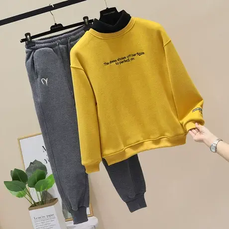 2023冬季新款加绒刺绣卫衣休闲加厚卫裤两件套显瘦休闲运动套装潮商品大图