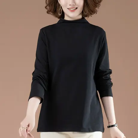 半高领打底衫女秋冬季加肥加大码女装宽松中年妈妈纯棉显瘦T恤女商品大图
