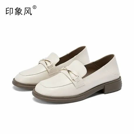 乐福鞋女秋冬2023新款厚底英伦风小皮鞋女高级感女鞋复古白色单鞋图片