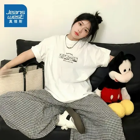 KMV真维斯正肩短袖女t恤夏季新款服装2025纯棉半袖白色宽松上衣女商品大图