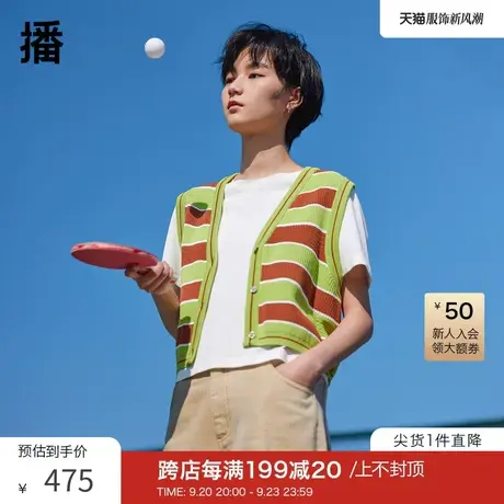 播2023夏季商场同款深V领设计撞色宽条纹针织开衫女BDQ2UD1519图片