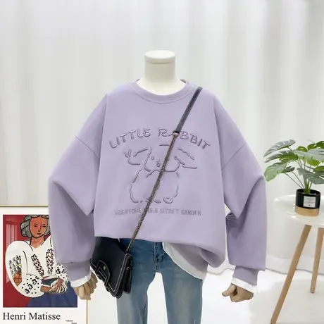 2023年春季新款卫衣假两件刺绣字母动物显瘦百搭女士长袖2536圆领商品大图