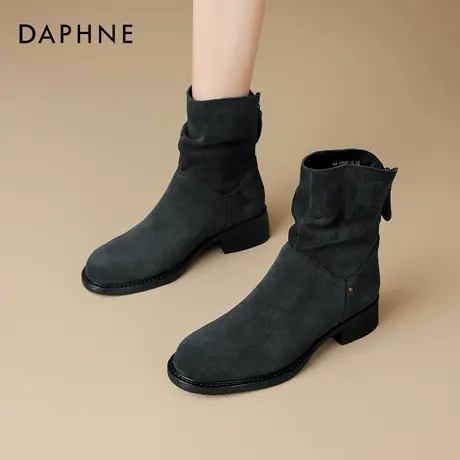 达芙妮美拉德靴子女冬季2026新款短靴中跟堆堆粗跟秋款瘦瘦马丁靴商品大图